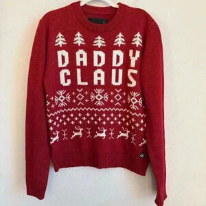 American Stitch Men’s Red Knit Daddy Claus Long Sleeve Pullover Holiday Size L